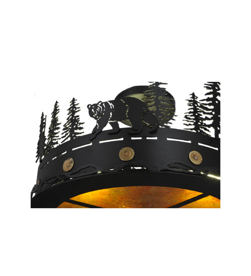 Meyda Lighting Bear at Dusk 16" 3-Light Textured Black Flush Mount Light With Amber Mica Shade Glass