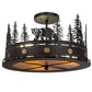 Meyda Lighting Bear at Dusk 16" 3-Light Textured Black Flush Mount Light With Amber Mica Shade Glass