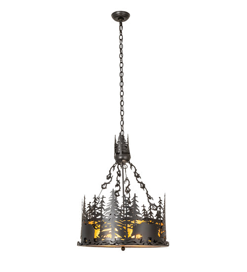 Meyda Lighting Bear at Dusk 22" 4-Light Textured Black Inverted Pendant Light With Amber Mica Shade Glass