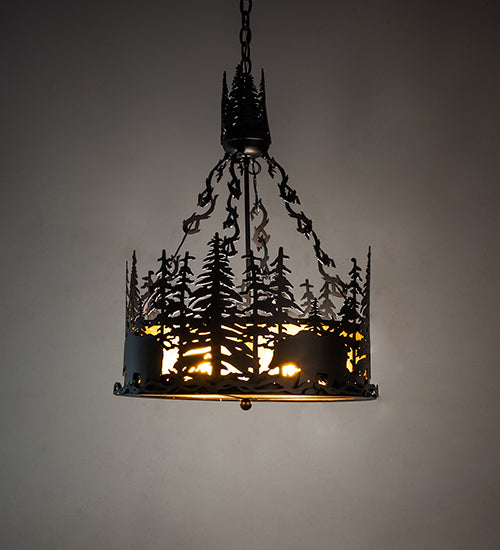 Meyda Lighting Bear at Dusk 22" 4-Light Textured Black Inverted Pendant Light With Amber Mica Shade Glass