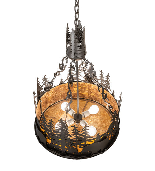 Meyda Lighting Bear at Dusk 22" 4-Light Textured Black Inverted Pendant Light With Amber Mica Shade Glass