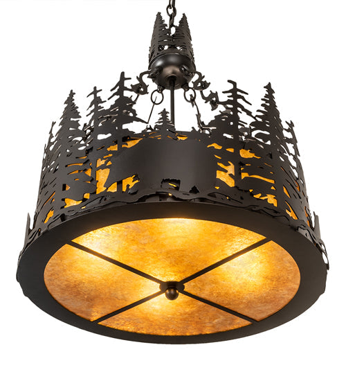 Meyda Lighting Bear at Dusk 22" 4-Light Textured Black Inverted Pendant Light With Amber Mica Shade Glass