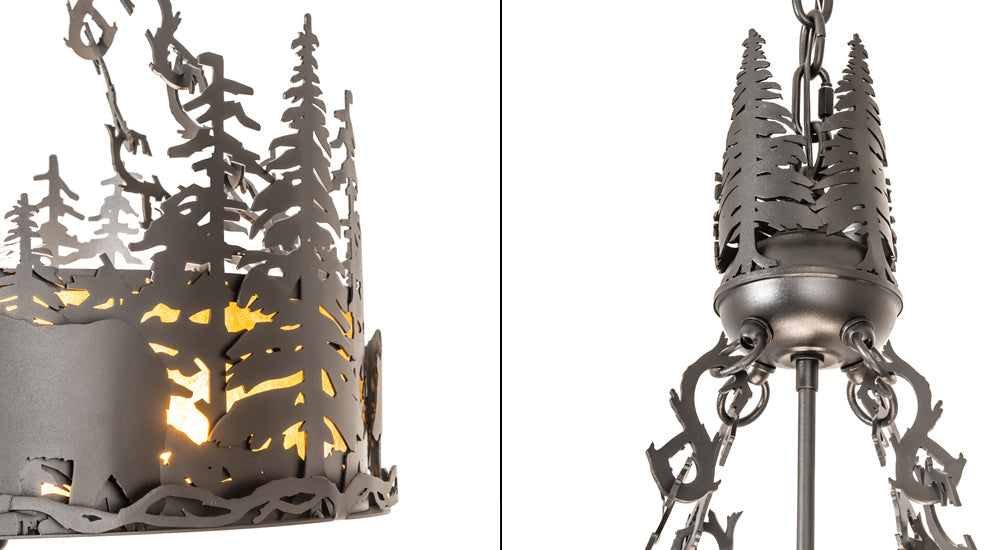 Meyda Lighting Bear at Dusk 22" 4-Light Textured Black Inverted Pendant Light With Amber Mica Shade Glass