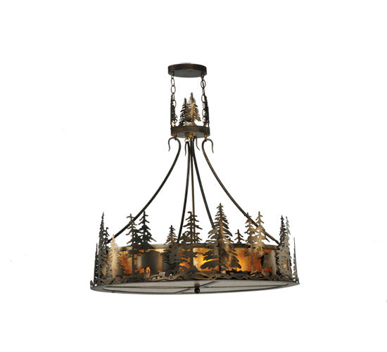 Meyda Lighting Bear at Dusk 36" 4-Light Antique Copper Inverted Pendant Light With Amber Mica Shade Glass