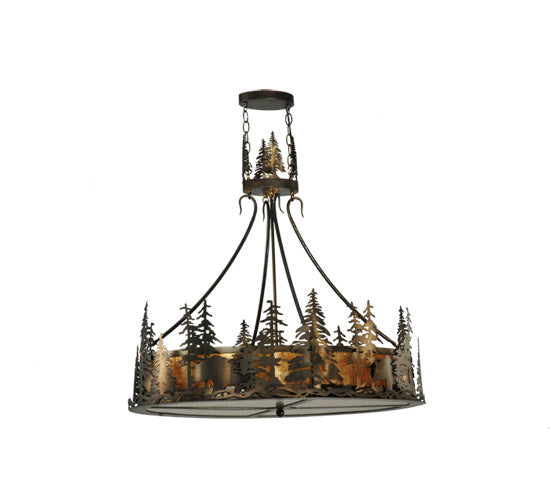 Meyda Lighting Bear at Dusk 36" 4-Light Antique Copper Inverted Pendant Light With Amber Mica Shade Glass