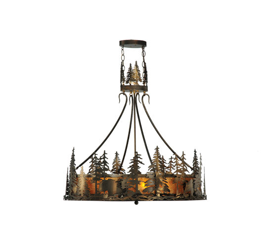 Meyda Lighting Bear at Dusk 36" 4-Light Antique Copper Inverted Pendant Light With Amber Mica Shade Glass