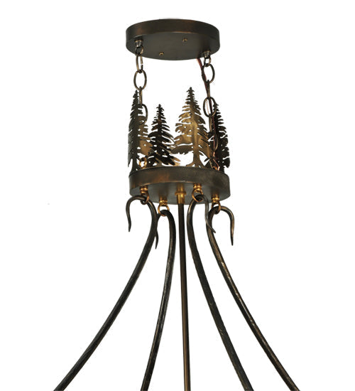 Meyda Lighting Bear at Dusk 36" 4-Light Antique Copper Inverted Pendant Light With Amber Mica Shade Glass