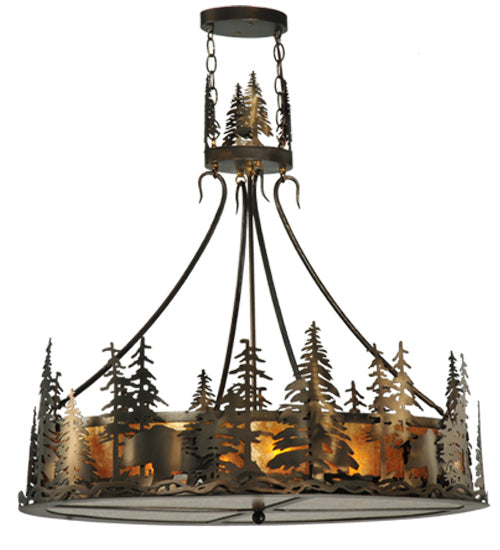 Meyda Lighting Bear at Dusk 36" 4-Light Antique Copper Inverted Pendant Light With Amber Mica Shade Glass