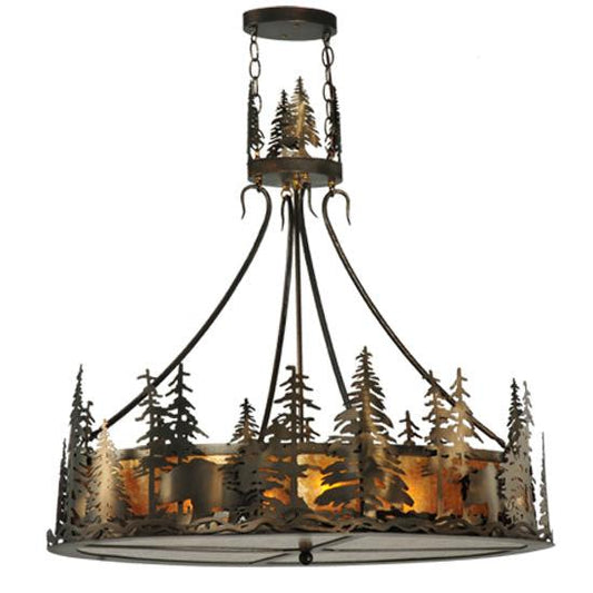 Meyda Lighting Bear at Dusk 36" 4-Light Antique Copper Inverted Pendant Light With Amber Mica Shade Glass