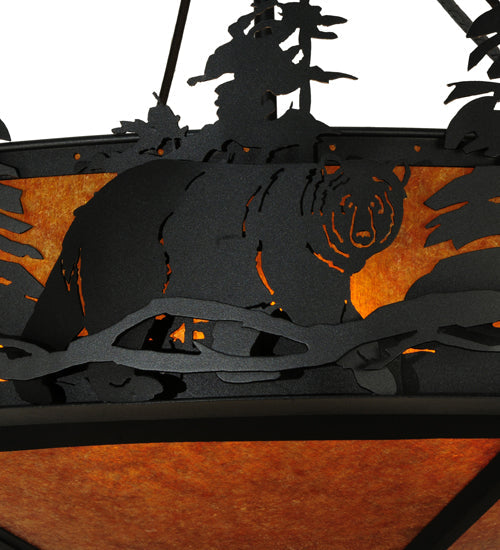 Meyda Lighting Bear at Dusk 58" 12-Light Textured Black Inverted Pendant Light With Amber Mica Shade Glass