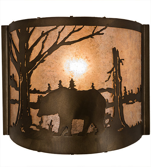 Meyda Lighting Bear at Lake 10" Antique Copper Wall Sconce With Silver Mica Shade Glass