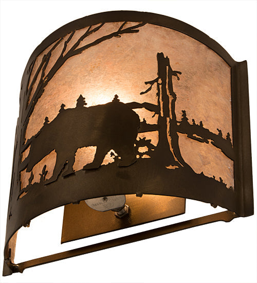 Meyda Lighting Bear at Lake 10" Antique Copper Wall Sconce With Silver Mica Shade Glass