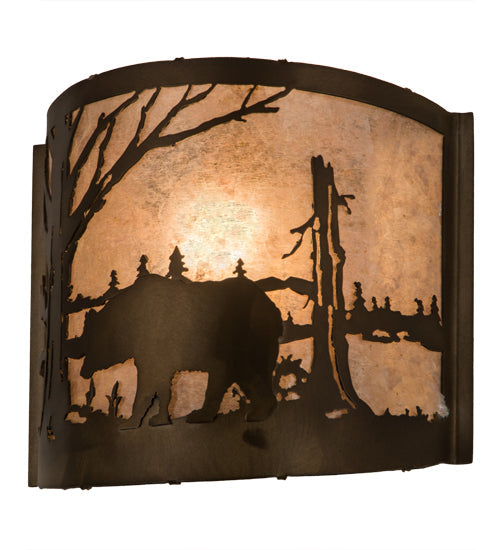 Meyda Lighting Bear at Lake 10" Antique Copper Wall Sconce With Silver Mica Shade Glass