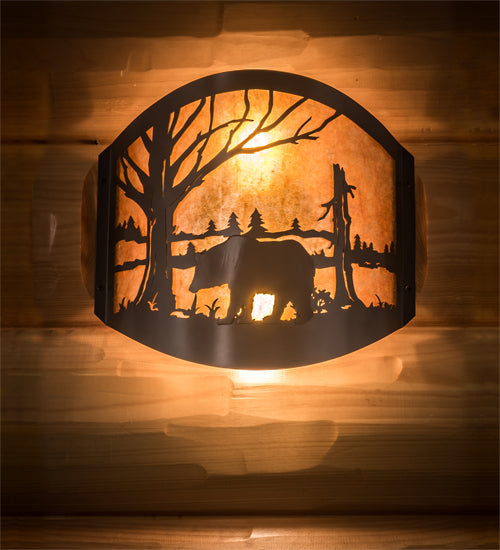 Meyda Lighting Bear at Lake 12" 2-Light Timeless Bronze Wall Sconce With Amber Mica Shade Glass