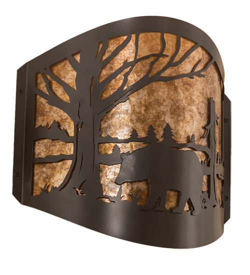 Meyda Lighting Bear at Lake 12" 2-Light Timeless Bronze Wall Sconce With Amber Mica Shade Glass