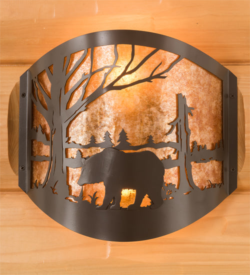 Meyda Lighting Bear at Lake 12" 2-Light Timeless Bronze Wall Sconce With Amber Mica Shade Glass