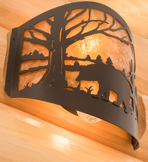 Meyda Lighting Bear at Lake 12" 2-Light Timeless Bronze Wall Sconce With Amber Mica Shade Glass