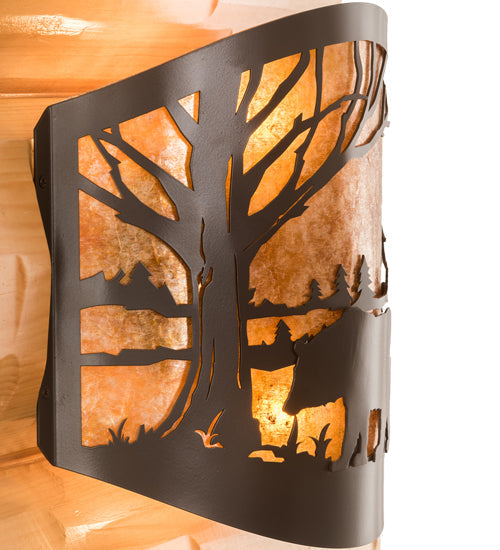 Meyda Lighting Bear at Lake 12" 2-Light Timeless Bronze Wall Sconce With Amber Mica Shade Glass