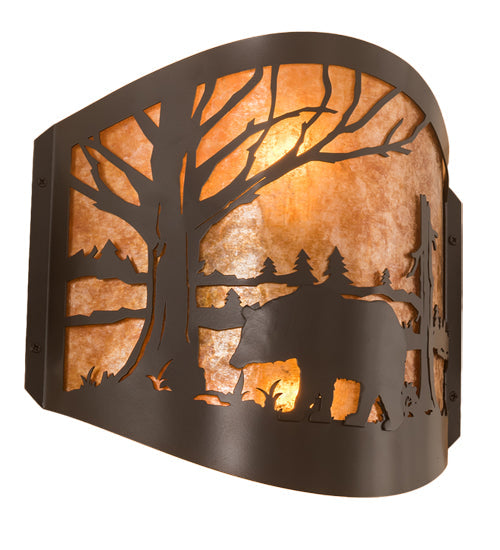 Meyda Lighting Bear at Lake 12" 2-Light Timeless Bronze Wall Sconce With Amber Mica Shade Glass