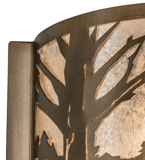 Meyda Lighting Bear at Lake 12" Antique Copper Finish Wall Sconce With Silver Mica Shade Glass