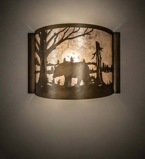 Meyda Lighting Bear at Lake 12" Antique Copper Finish Wall Sconce With Silver Mica Shade Glass