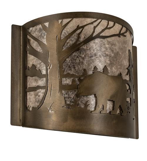 Meyda Lighting Bear at Lake 12" Antique Copper Finish Wall Sconce With Silver Mica Shade Glass
