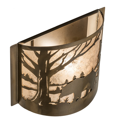 Meyda Lighting Bear at Lake 12" Antique Copper Finish Wall Sconce With Silver Mica Shade Glass