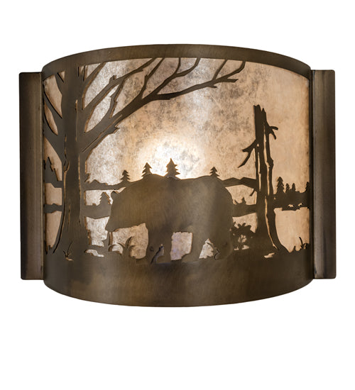 Meyda Lighting Bear at Lake 12" Antique Copper Finish Wall Sconce With Silver Mica Shade Glass