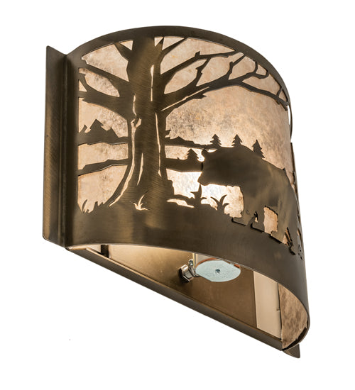 Meyda Lighting Bear at Lake 12" Antique Copper Finish Wall Sconce With Silver Mica Shade Glass