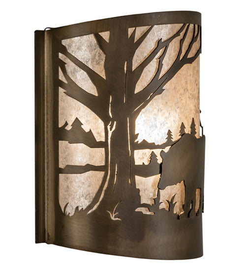 Meyda Lighting Bear at Lake 12" Antique Copper Finish Wall Sconce With Silver Mica Shade Glass