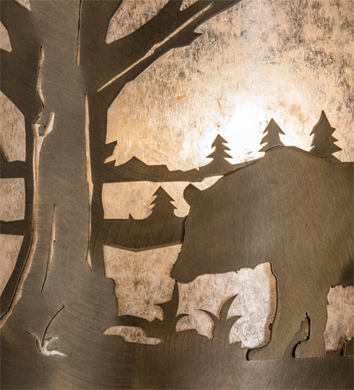 Meyda Lighting Bear at Lake 12" Antique Copper Finish Wall Sconce With Silver Mica Shade Glass