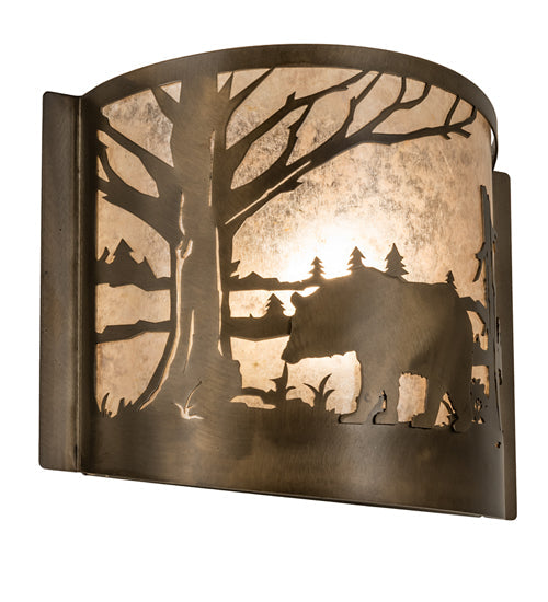 Meyda Lighting Bear at Lake 12" Antique Copper Finish Wall Sconce With Silver Mica Shade Glass