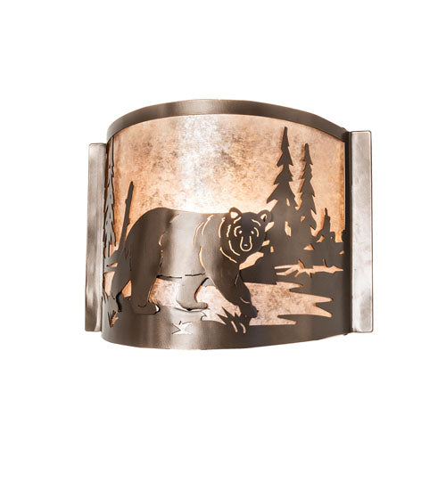 Meyda Lighting Bear at Lake 12" Brown Bronze Right Wall Sconce With Silver Mica Shade Glass