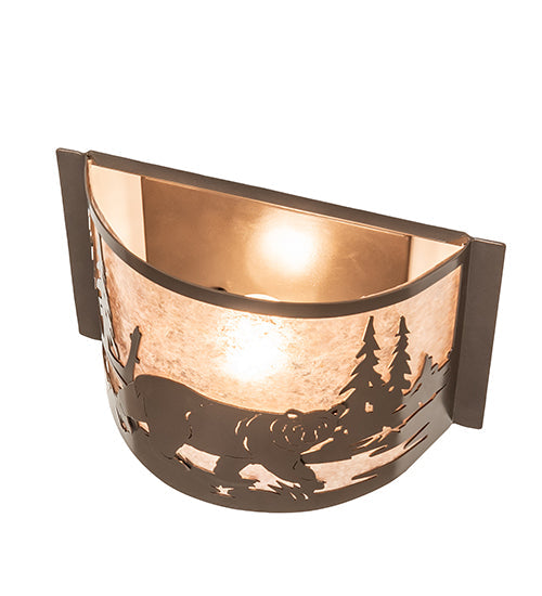 Meyda Lighting Bear at Lake 12" Brown Bronze Right Wall Sconce With Silver Mica Shade Glass