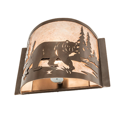 Meyda Lighting Bear at Lake 12" Brown Bronze Right Wall Sconce With Silver Mica Shade Glass