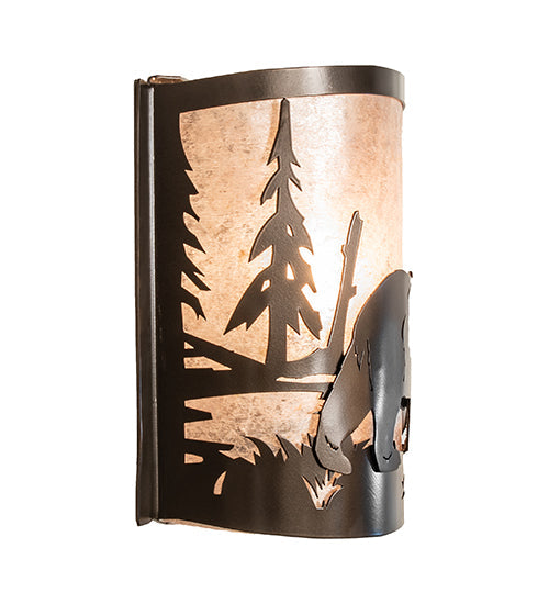 Meyda Lighting Bear at Lake 12" Brown Bronze Right Wall Sconce With Silver Mica Shade Glass