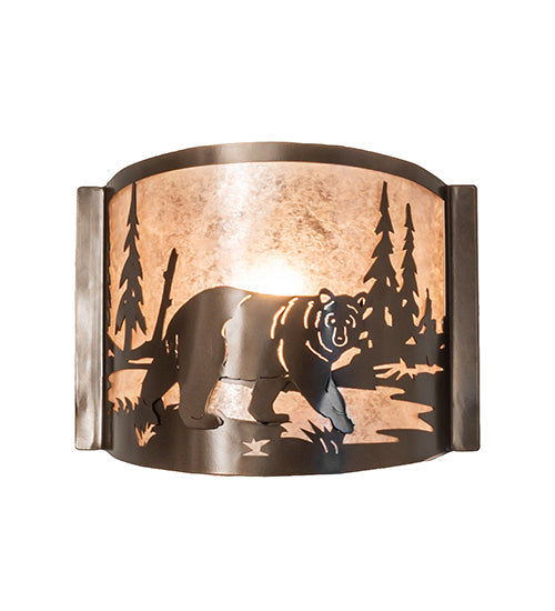 Meyda Lighting Bear at Lake 12" Brown Bronze Right Wall Sconce With Silver Mica Shade Glass