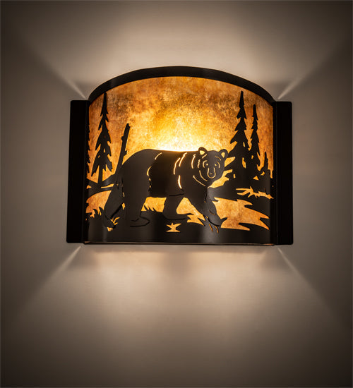 Meyda Lighting Bear at Lake 12" Timeless Bronze Right Wall Sconce With Amber Mica Shade Glass