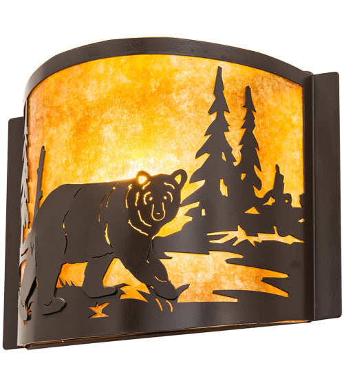 Meyda Lighting Bear at Lake 12" Timeless Bronze Right Wall Sconce With Amber Mica Shade Glass