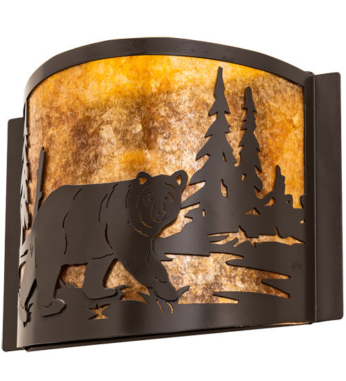 Meyda Lighting Bear at Lake 12" Timeless Bronze Right Wall Sconce With Amber Mica Shade Glass