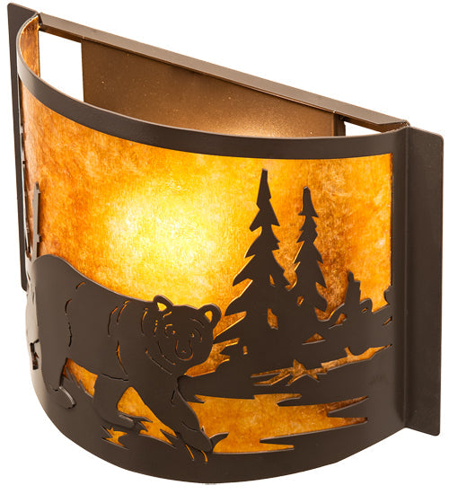 Meyda Lighting Bear at Lake 12" Timeless Bronze Right Wall Sconce With Amber Mica Shade Glass