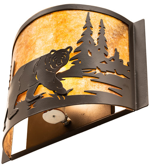 Meyda Lighting Bear at Lake 12" Timeless Bronze Right Wall Sconce With Amber Mica Shade Glass