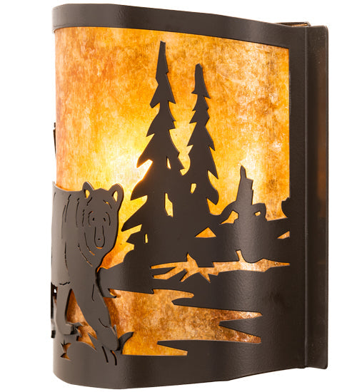 Meyda Lighting Bear at Lake 12" Timeless Bronze Right Wall Sconce With Amber Mica Shade Glass
