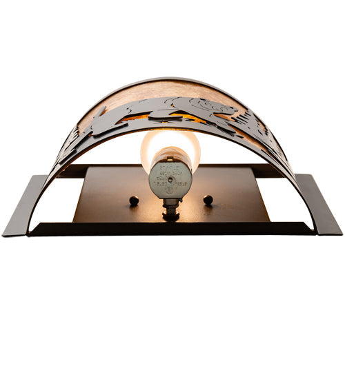 Meyda Lighting Bear at Lake 12" Timeless Bronze Right Wall Sconce With Amber Mica Shade Glass