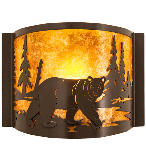 Meyda Lighting Bear at Lake 12" Timeless Bronze Right Wall Sconce With Amber Mica Shade Glass
