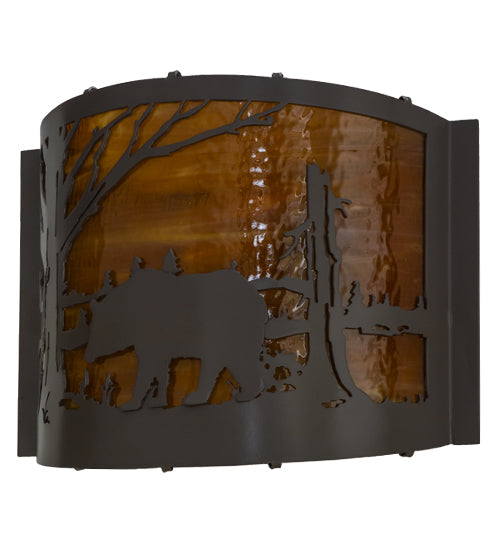Meyda Lighting Bear at Lake 12" Timeless Bronze Wall Sconce With Honey Art Shade