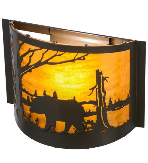 Meyda Lighting Bear at Lake 12" Timeless Bronze Wall Sconce With Honey Art Shade