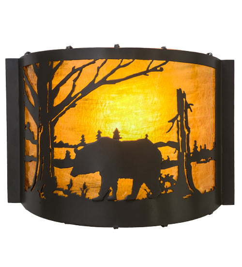 Meyda Lighting Bear at Lake 12" Timeless Bronze Wall Sconce With Honey Art Shade