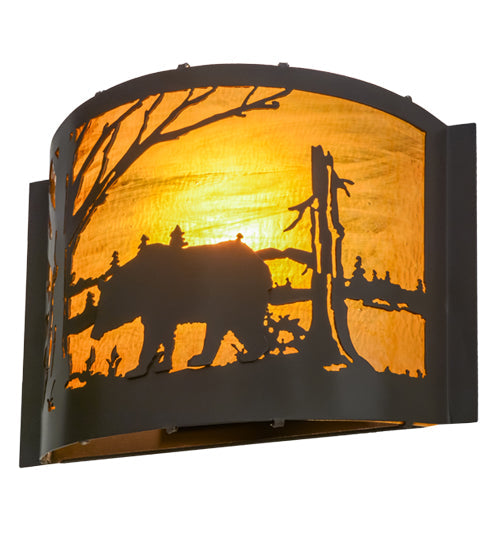 Meyda Lighting Bear at Lake 12" Timeless Bronze Wall Sconce With Honey Art Shade