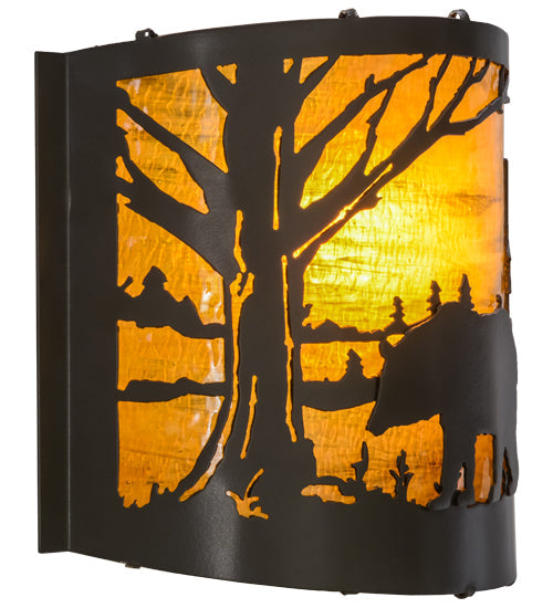 Meyda Lighting Bear at Lake 12" Timeless Bronze Wall Sconce With Honey Art Shade